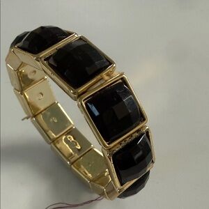Gold Stretch Bracelet with Black Faceted Square Stones